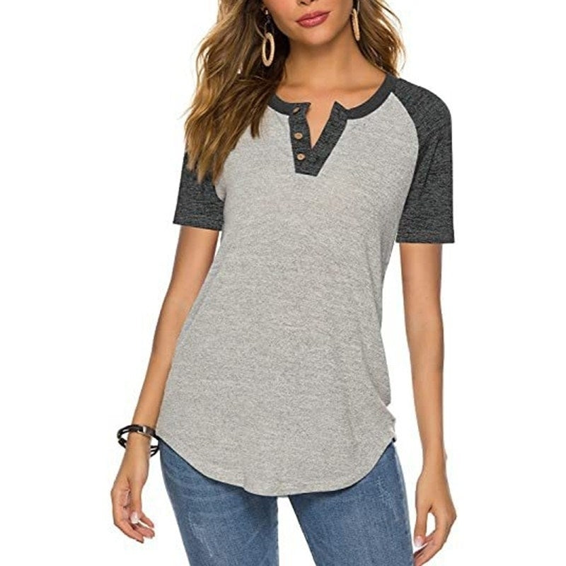 Basic Button Henley Shirt Boyfriend Style Ladies Tops Image 2