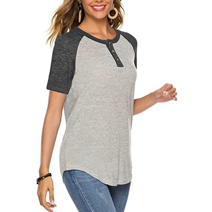 Basic Button Henley Shirt Boyfriend Style Ladies Tops Image 3