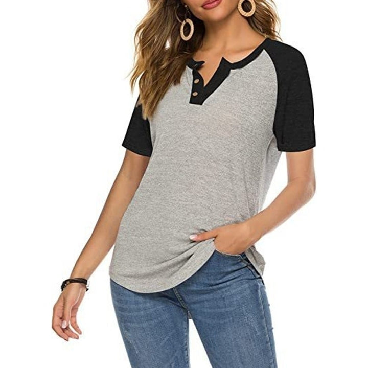 Basic Button Henley Shirt Boyfriend Style Ladies Tops Image 4