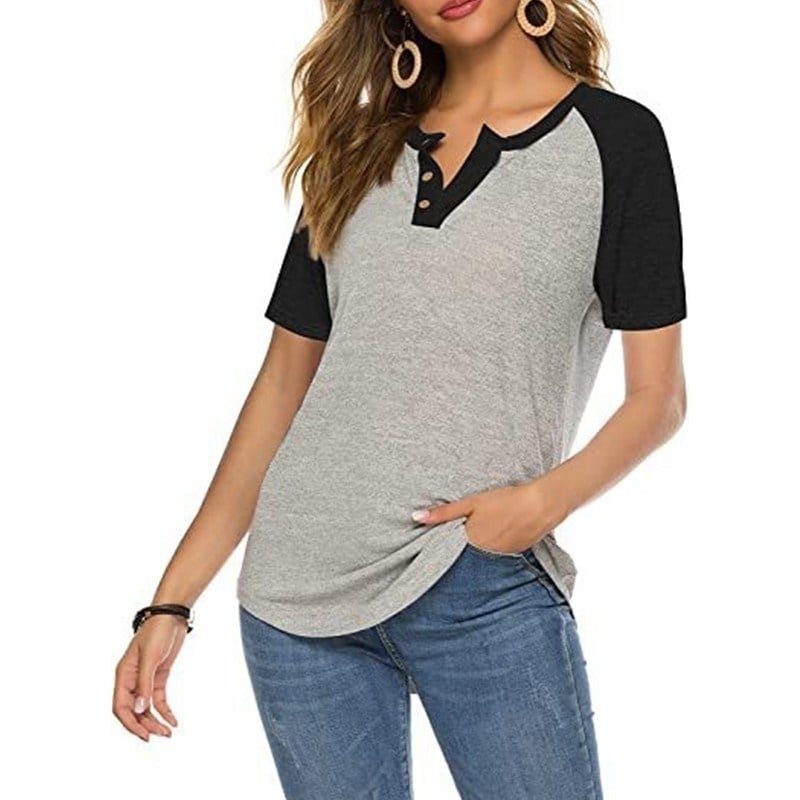 Basic Button Henley Shirt Boyfriend Style Ladies Tops Image 1