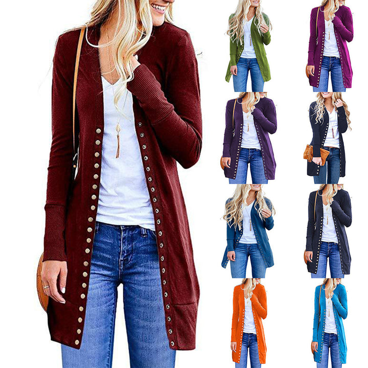 Womens Long Sleeve Cardigans Lightweight Ribbed Neckline Soft Knit Image 1