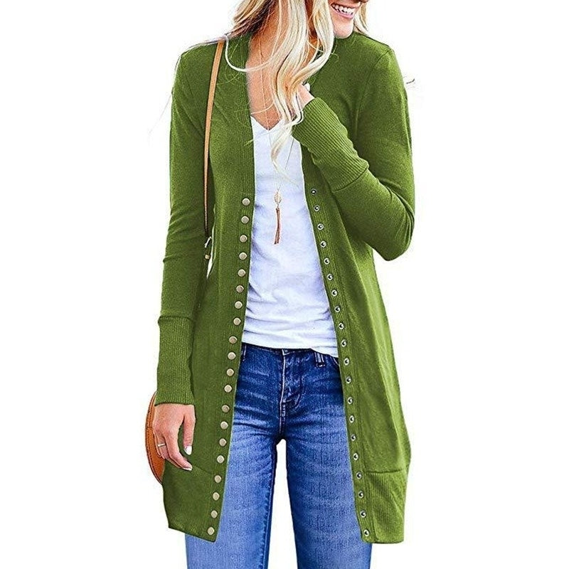 Womens Long Sleeve Cardigans Lightweight Ribbed Neckline Soft Knit Image 3