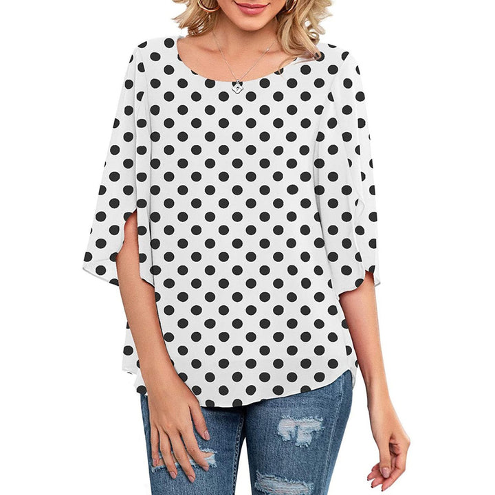 Womens Casual Scoop Neck Loose Top 3/4 Sleeve Chiffon Blouse Shirt Tops Image 1