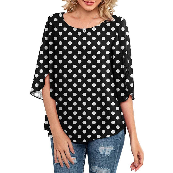 Womens Casual Scoop Neck Loose Top 3/4 Sleeve Chiffon Blouse Shirt Tops Image 8