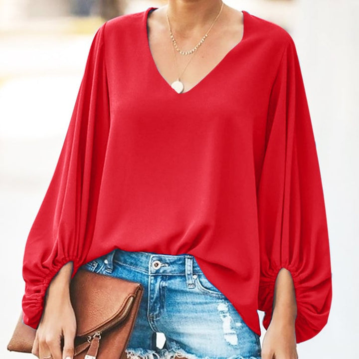 Womens V Neck Chiffon Blouses Casual Balloon Sleeve Floral Print Shirts Tops Image 1