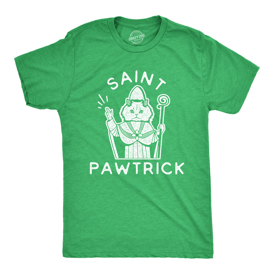 Mens Saint Pawtrick Tshirt Funny St. Paddys Day Parade Cat Graphic Novelty Tee For Guys Image 1