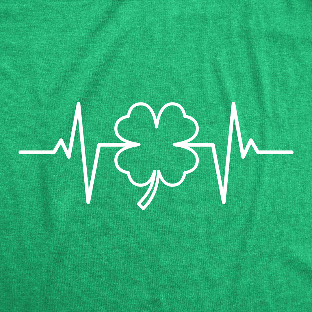 Mens Saint Patricks Heart Beat Tshirt Funny Pulse Monitor Line Clover St. Paddys Day Parade Novelty Tee For Guys Image 2