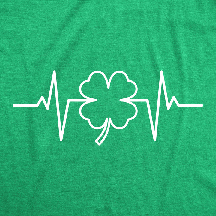 Mens Saint Patricks Heart Beat Tshirt Funny Pulse Monitor Line Clover St. Paddys Day Parade Novelty Tee For Guys Image 2