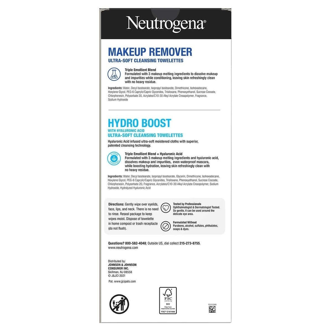 Neutrogena Makeup Remover and Hydro Boost Ultra-Soft Cleansing Towelettes139 Ct Image 3