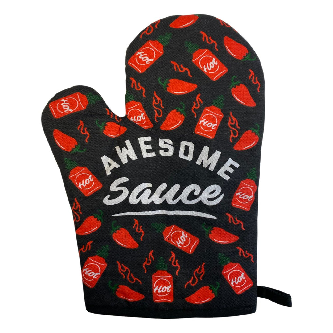 Awesome Sauce Oven Mitt Funny Hot Sauce Peppers Graphic Novelty Kitchen Glove Image 1