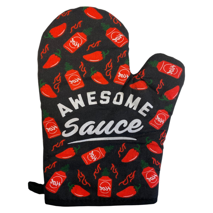 Awesome Sauce Oven Mitt Funny Hot Sauce Peppers Graphic Novelty Kitchen Glove Image 2