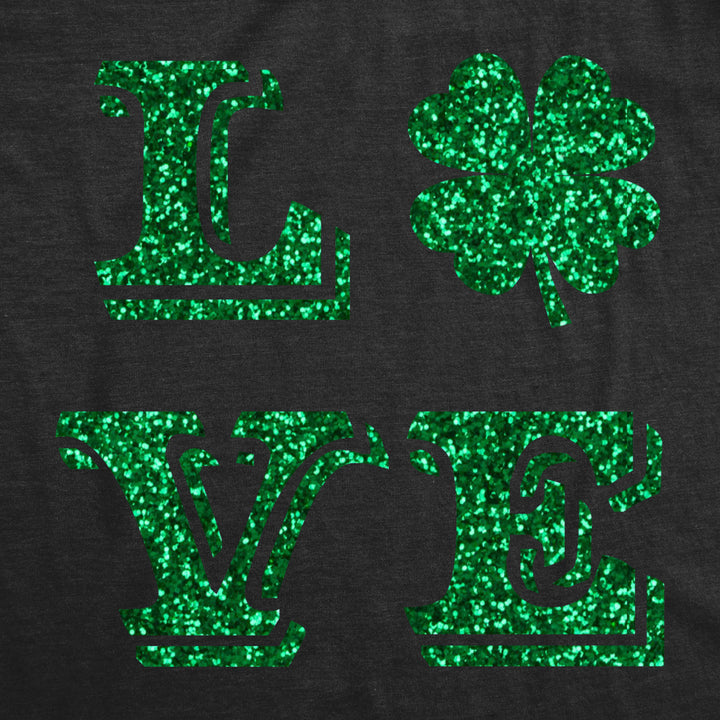 Womens Love Clover Glitter Tshirt Cute Saint Patricks Day Parade 4 Leaf Graphic Novelty Tee For Ladies Image 2