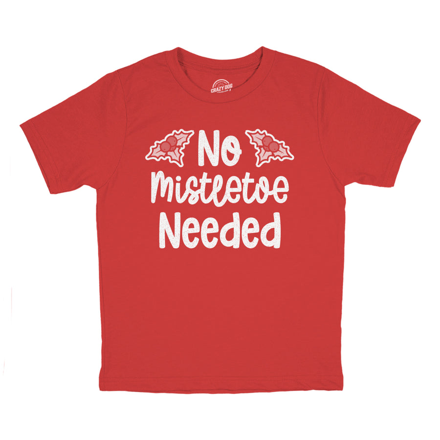 Youth No Mistletoe Needed Tshirt Funny Christmas Kiss Graphic Novelty Tee For Children Image 1