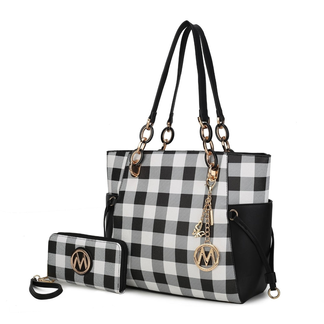 MKF Collection Yale Checkered Multi-Functional Tote Bag with Wallet Shoulder Bag Vegan Leather Handbag Purse by Mia K. Image 2