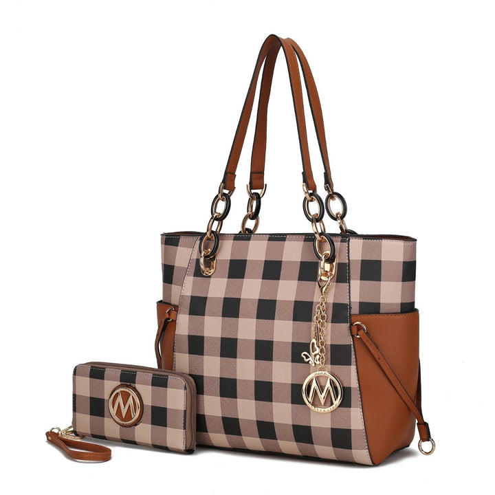 MKF Collection Yale Checkered Multi-Functional Tote Bag with Wallet Shoulder Bag Vegan Leather Handbag Purse by Mia K. Image 1