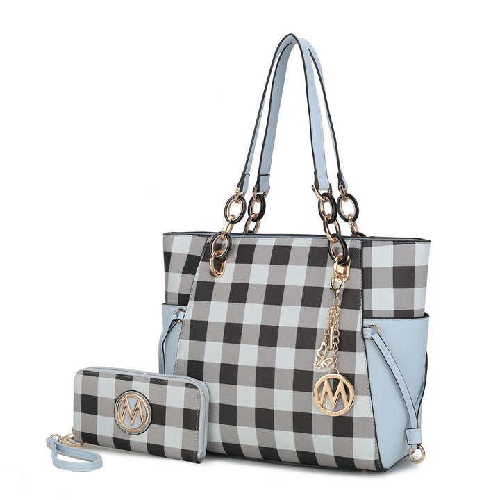 MKF Collection Yale Checkered Multi-Functional Tote Bag with Wallet Shoulder Bag Vegan Leather Handbag Purse by Mia K. Image 3