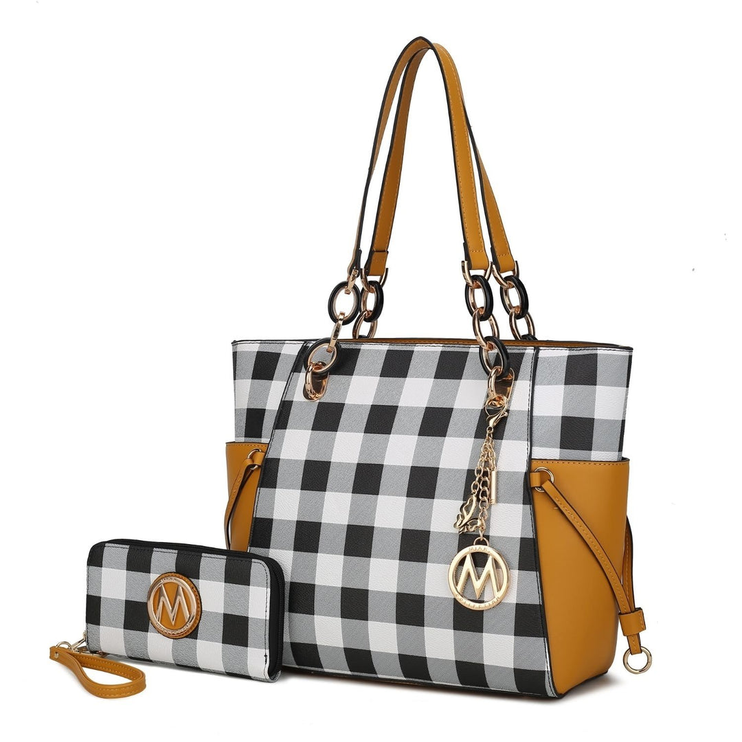 MKF Collection Yale Checkered Multi-Functional Tote Bag with Wallet Shoulder Bag Vegan Leather Handbag Purse by Mia K. Image 4