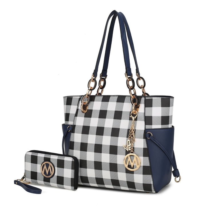 MKF Collection Yale Checkered Multi-Functional Tote Bag with Wallet Shoulder Bag Vegan Leather Handbag Purse by Mia K. Image 4