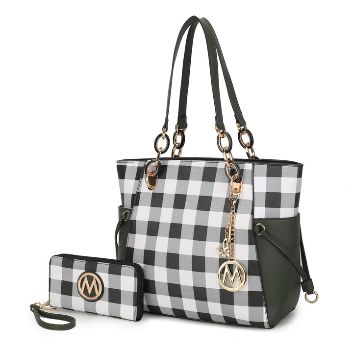 MKF Collection Yale Checkered Multi-Functional Tote Bag with Wallet Shoulder Bag Vegan Leather Handbag Purse by Mia K. Image 6