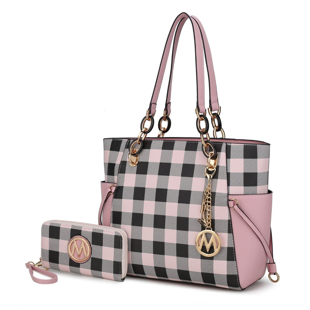 MKF Collection Yale Checkered Multi-Functional Tote Bag with Wallet Shoulder Bag Vegan Leather Handbag Purse by Mia K. Image 7