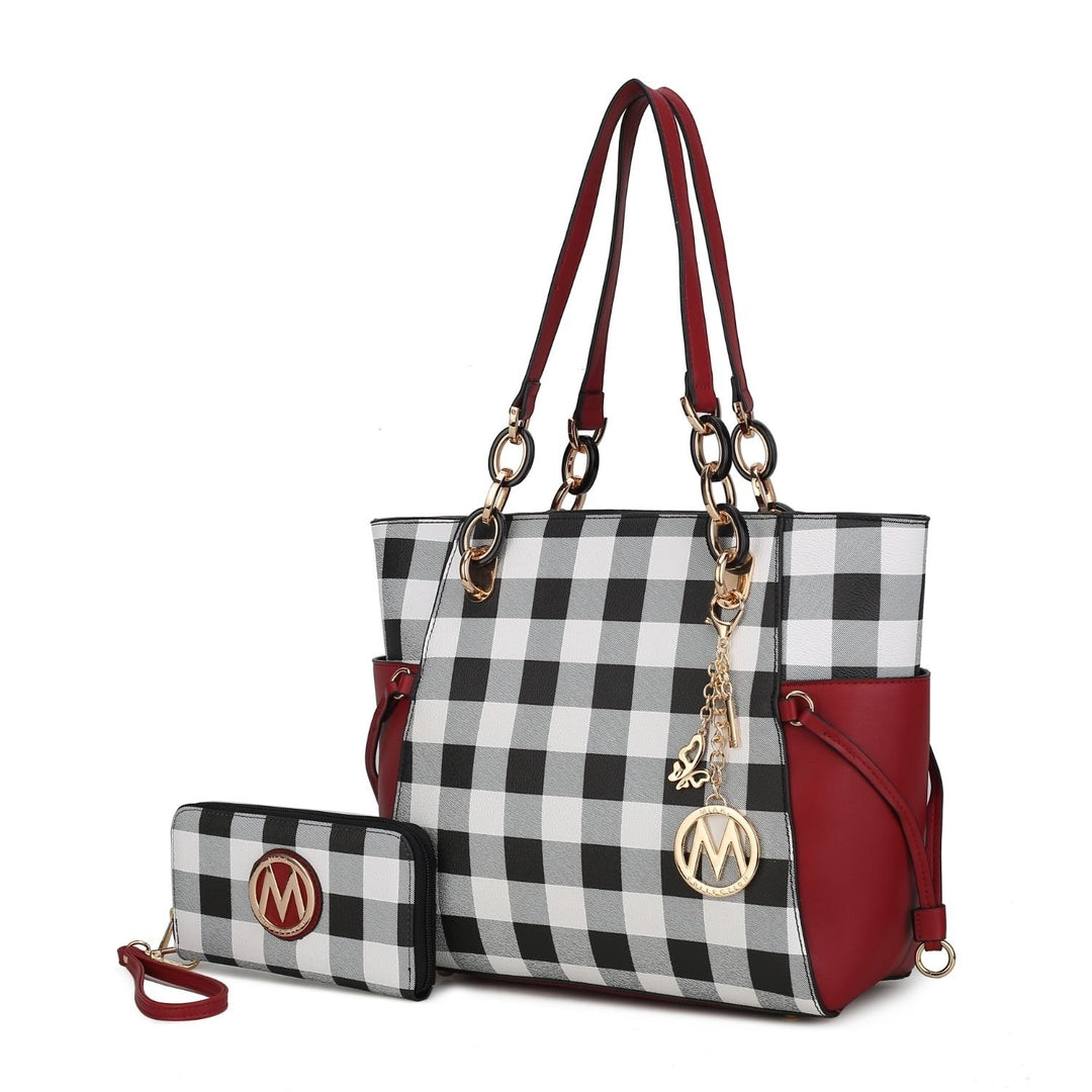 MKF Collection Yale Checkered Multi-Functional Tote Bag with Wallet Shoulder Bag Vegan Leather Handbag Purse by Mia K. Image 8