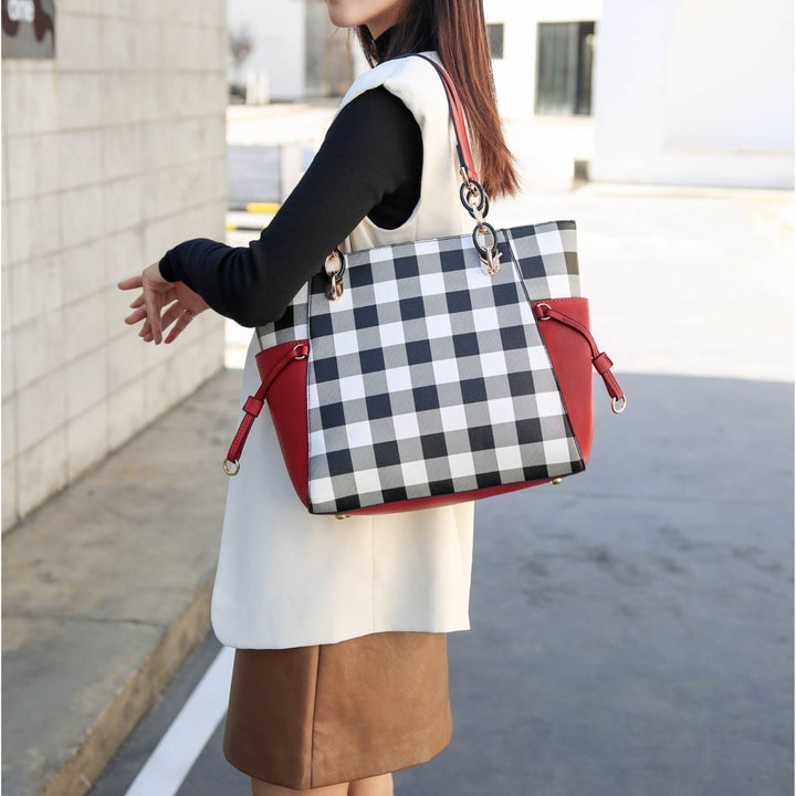 MKF Collection Yale Checkered Multi-Functional Tote Bag with Wallet Shoulder Bag Vegan Leather Handbag Purse by Mia K. Image 9