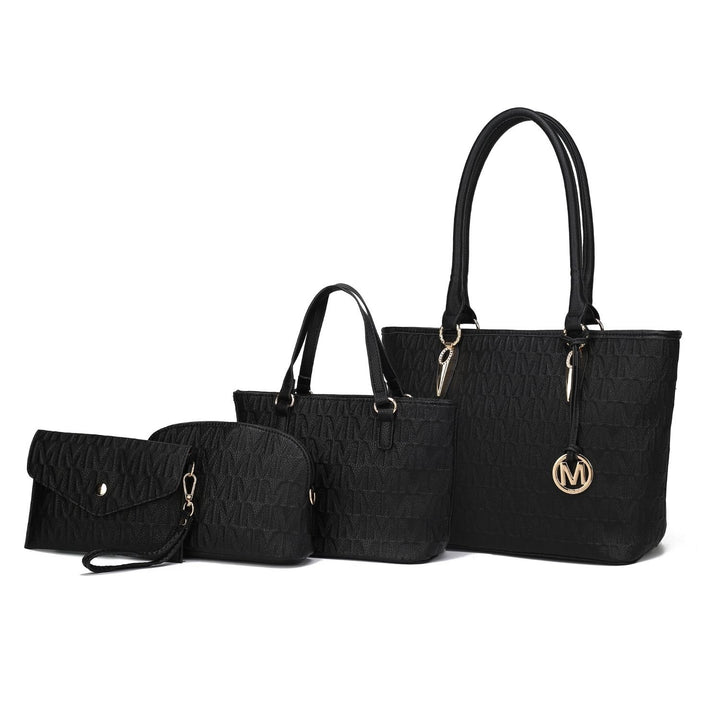 MKF Collection Edelyn embossed Multi-Functional Shoulder Bag M Signature 4 PCS Tote Handbag Set Image 3