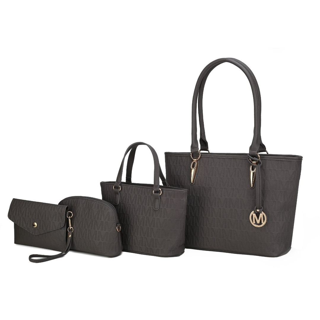 MKF Collection Edelyn embossed Multi-Functional Shoulder Bag M Signature 4 PCS Tote Handbag Set Image 4