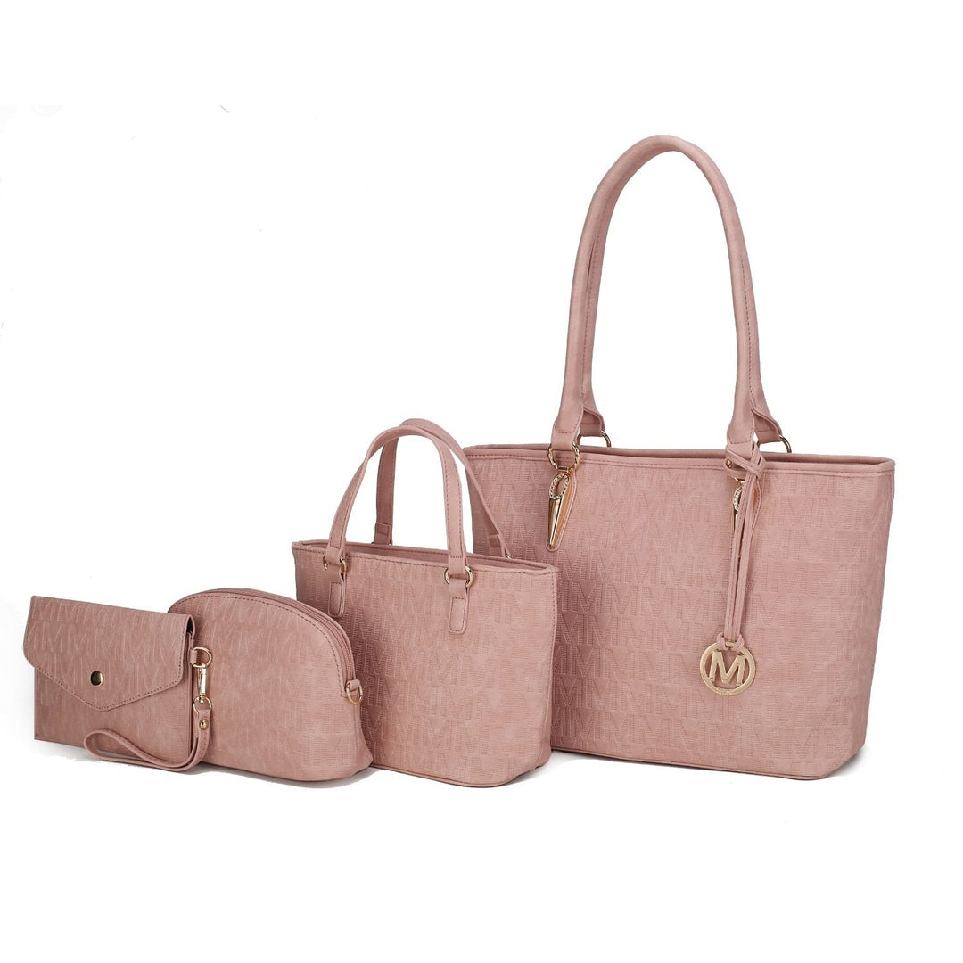 MKF Collection Edelyn embossed Multi-Functional Shoulder Bag M Signature 4 PCS Tote Handbag Set Image 10