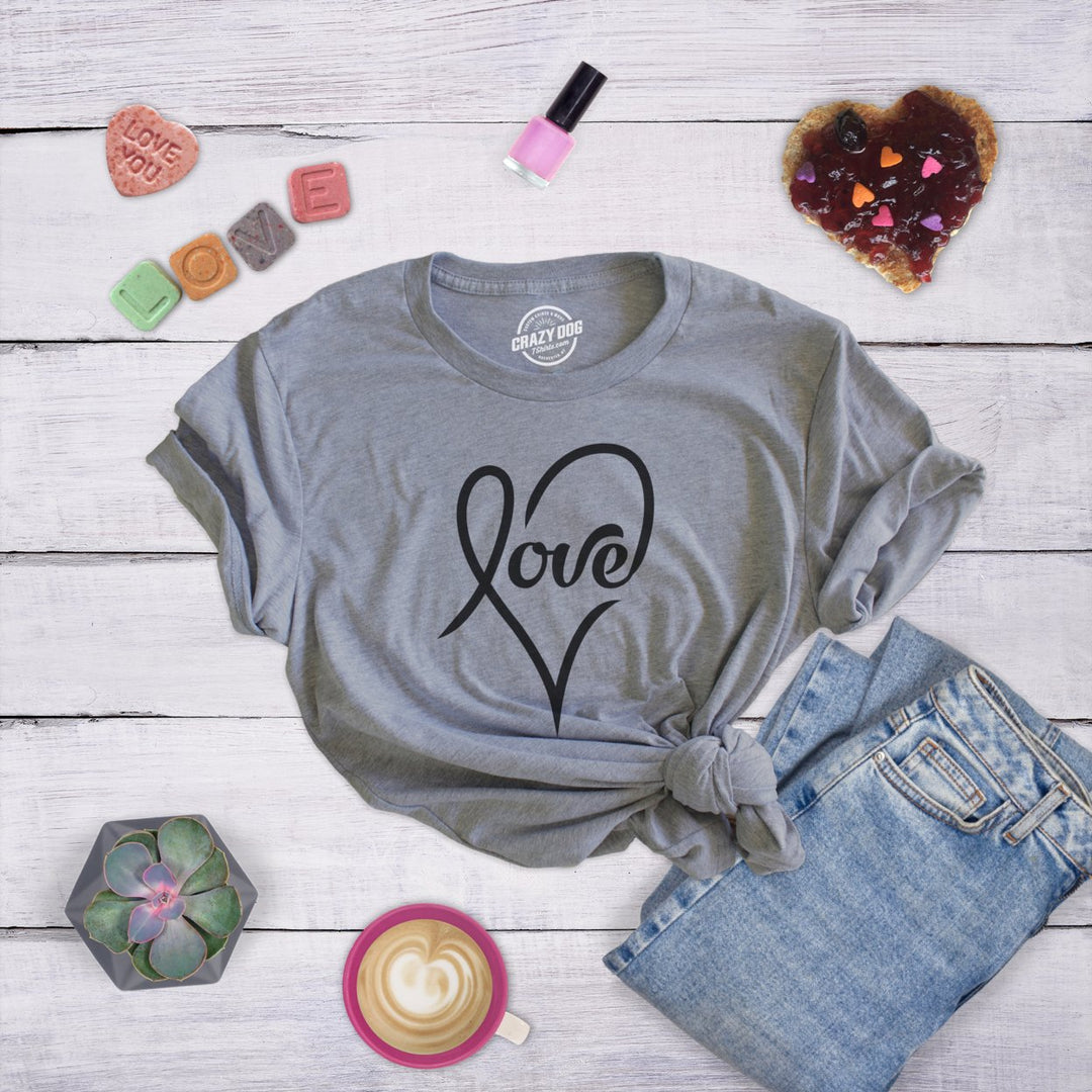 Womens Love Cursive Heart Design Cute Graphic Novelty Valentines Day T shirt Image 4