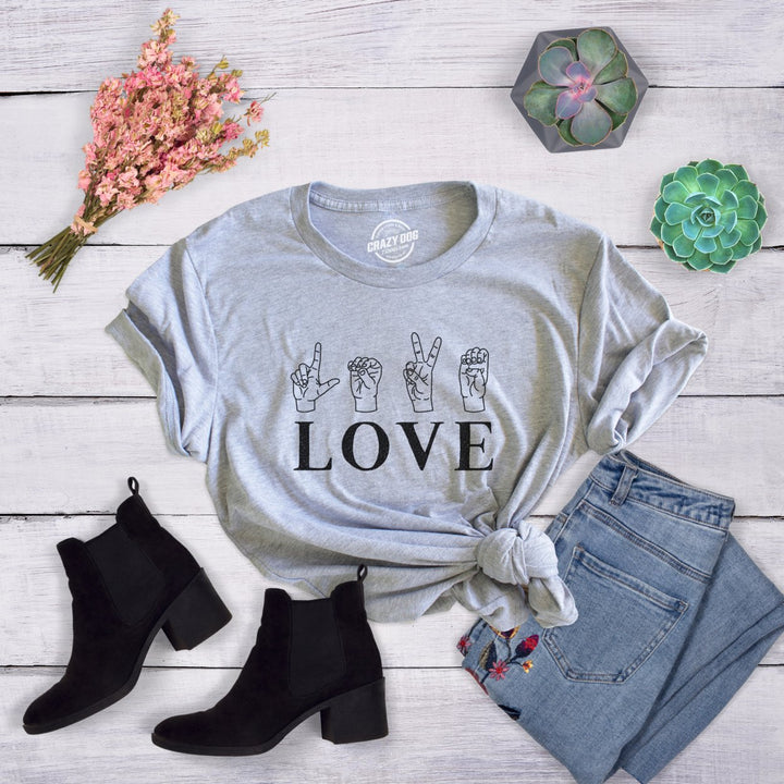 Womens Love Sign Language Tshirt Cute ASL Relationship Tee Image 4