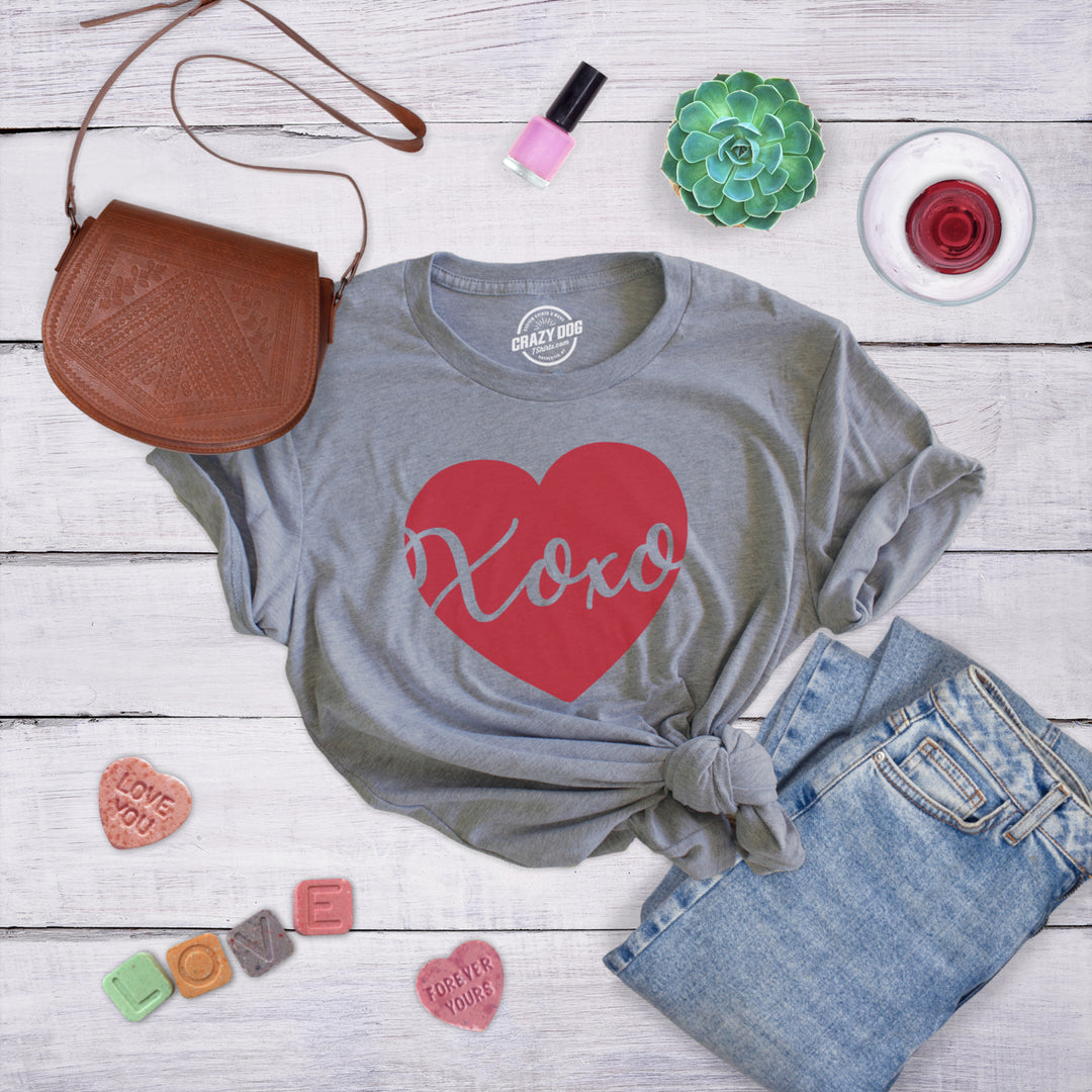 Womens Xoxo Script Heart Cute Valentines Day Graphic Tee for Ladies Funny Saying Image 4