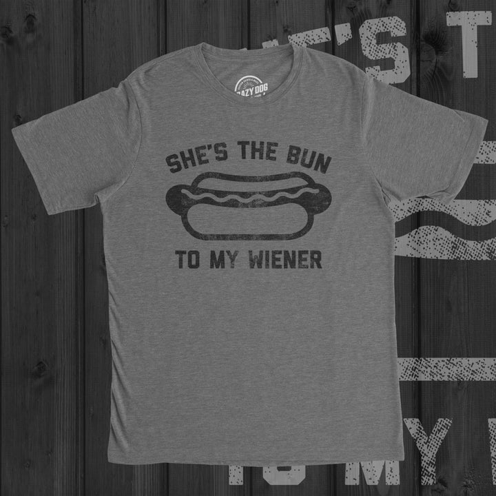 Mens Shes The Bun To My Wiener Tshirt Funny Hot Dog Valentines Day Tee Image 4