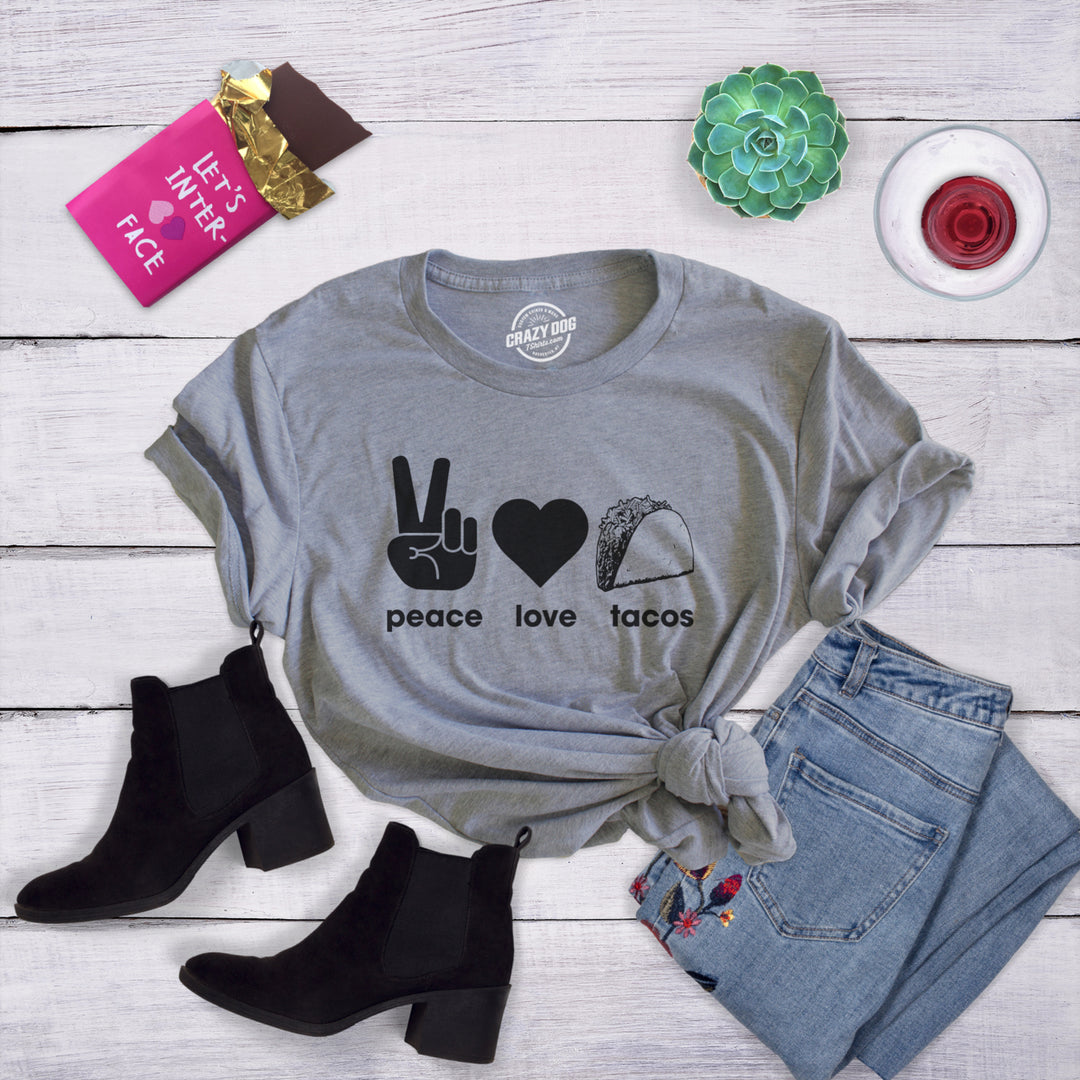 Womens Peace Love Tacos T shirt Funny Saying Cute Graphic Vintage Ladies Design Image 4