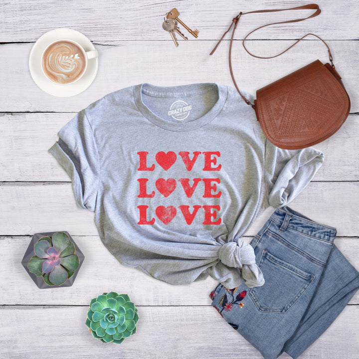 Womens Love Love Love Hearts Tshirt Cute Valentines Day Tee Image 4