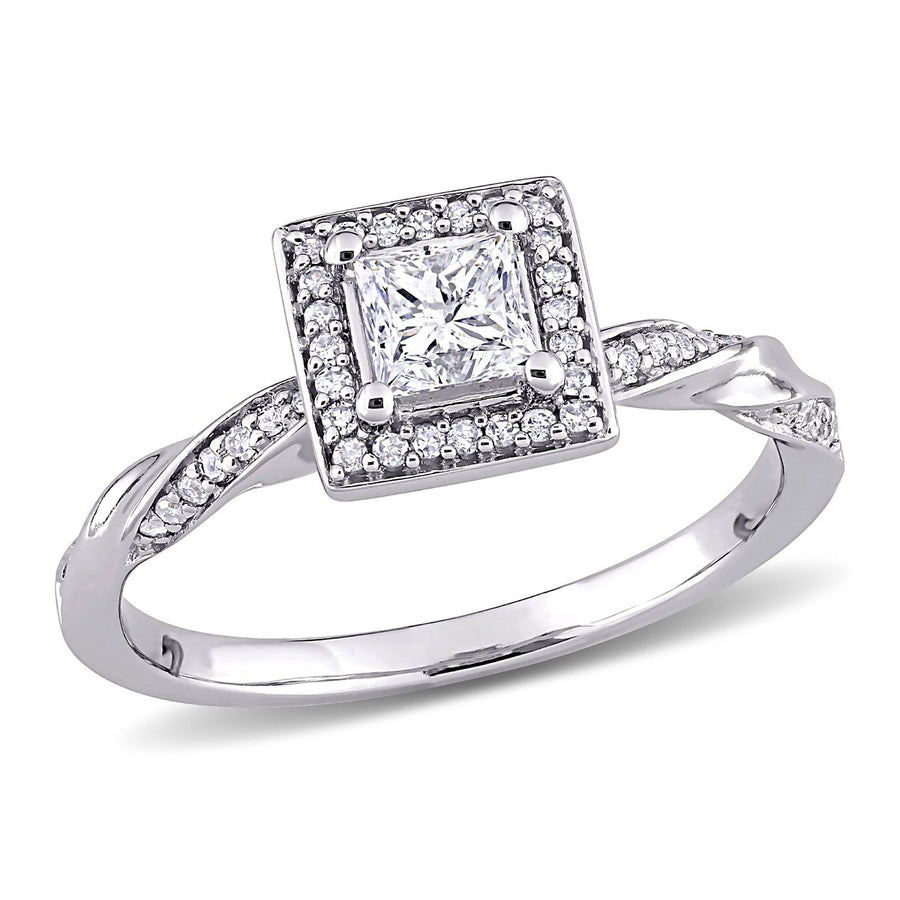 1/2 Carat (ctw H-I I2-I3) Princess Diamond Engagement Halo Ring in 10K White Gold Image 1