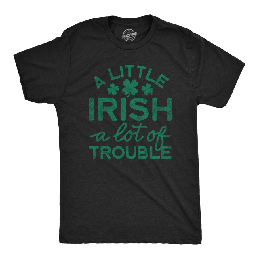 Mens A Little Irish A Lot Of Trouble Tshirt Funny Saint Patricks Day Parade Graphic Novelty Tee For Guys Image 1