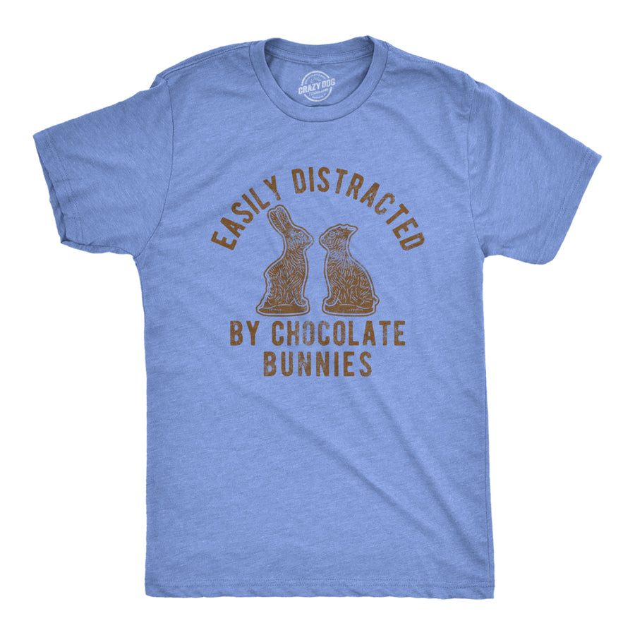 Mens Easily Distracted By Chocolate Bunnies Tshirt Funny Easter Sunday Novelty Graphic Tee For Guys Image 1