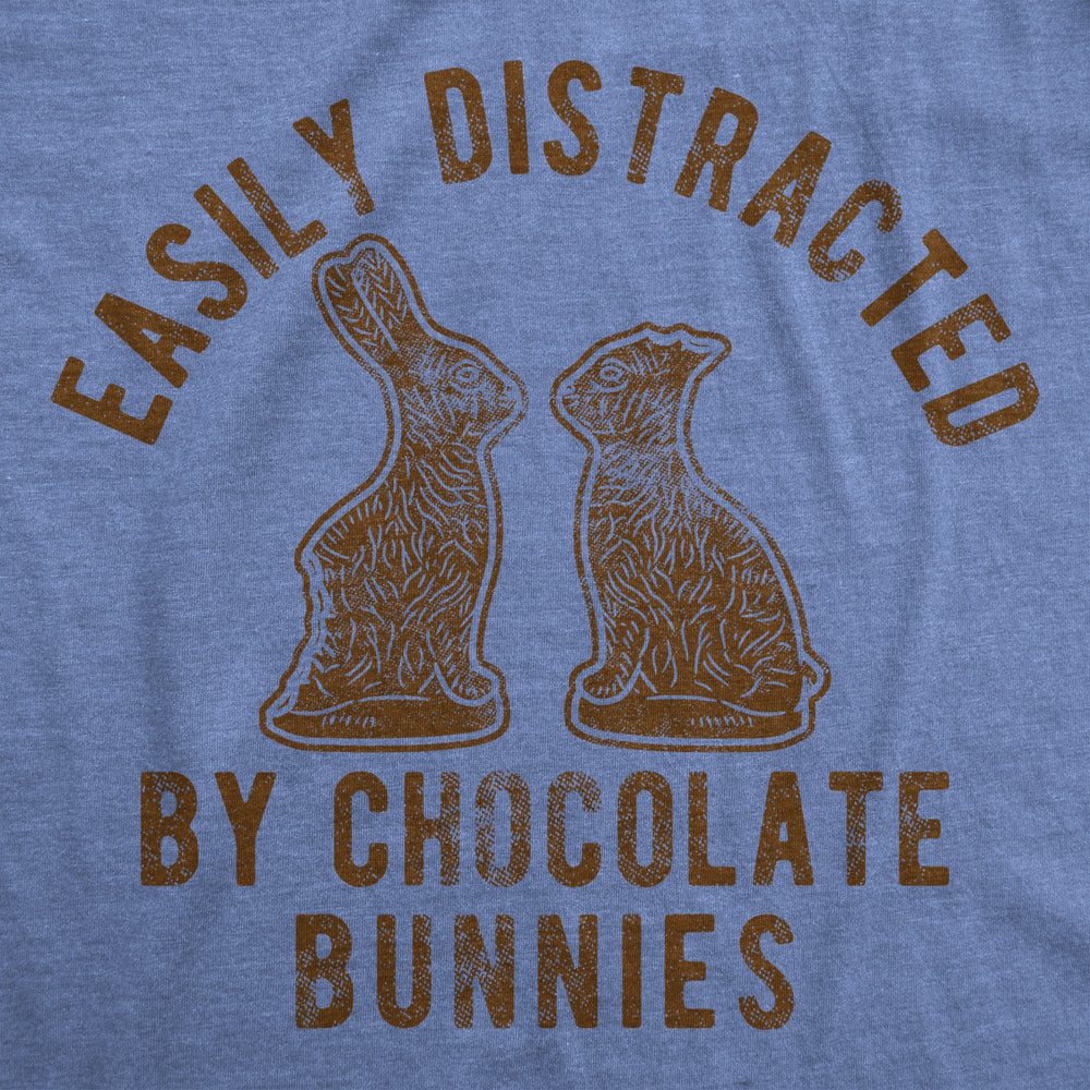 Mens Easily Distracted By Chocolate Bunnies Tshirt Funny Easter Sunday Novelty Graphic Tee For Guys Image 2