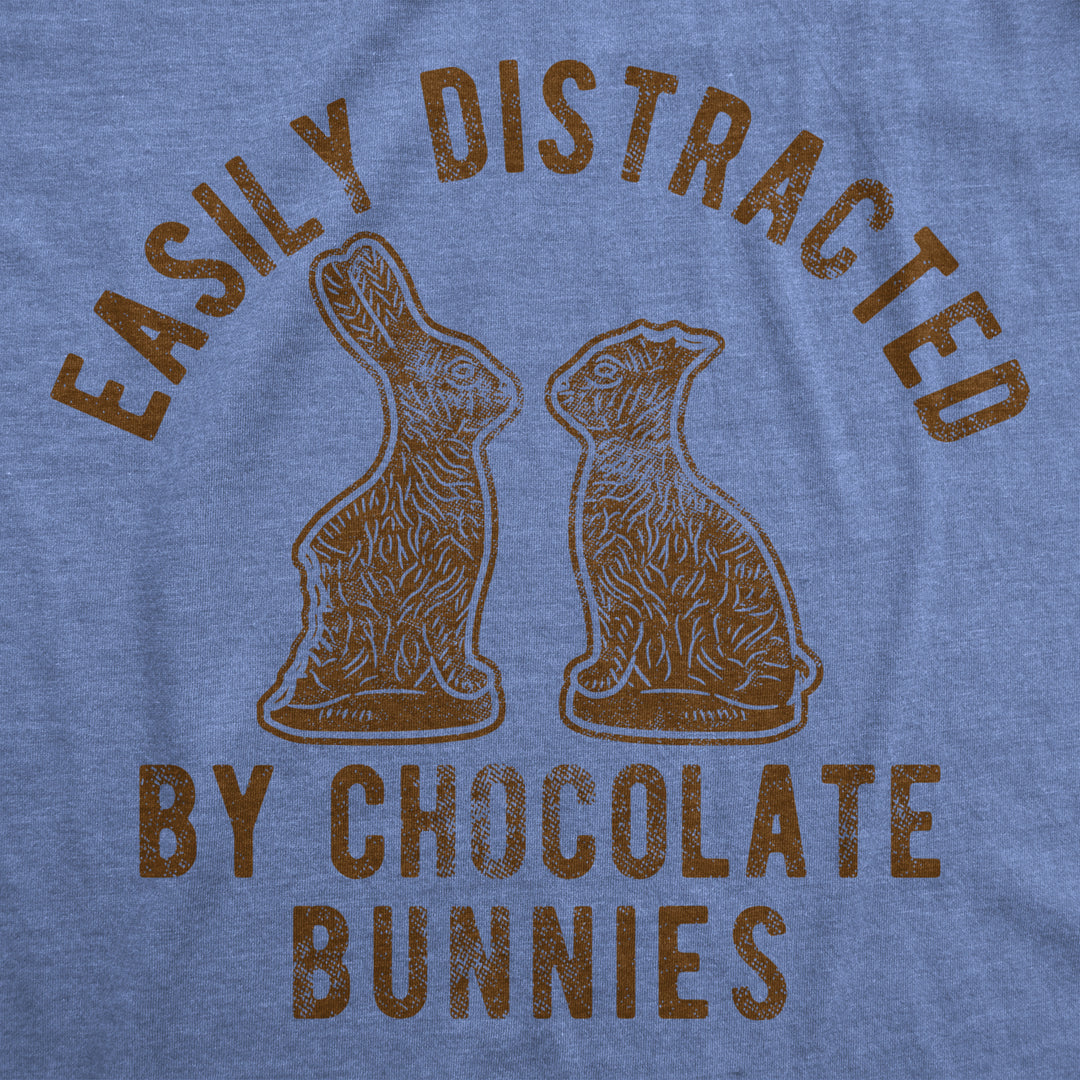 Mens Easily Distracted By Chocolate Bunnies Tshirt Funny Easter Sunday Novelty Graphic Tee For Guys Image 2