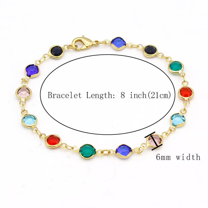 18K Gold Filled High Polish Finsh  Gold and Multi Color Crystal Round Bracelet JJB01 Image 7