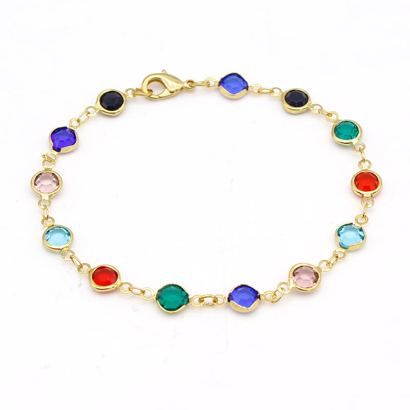 18K Gold Filled High Polish Finsh  Gold and Multi Color Crystal Round Ankle Bracelet 10 JJA01 Image 1