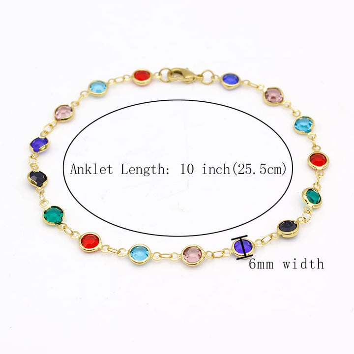 18K Gold Filled High Polish Finsh Gold and Multi Color Crystal Round Ankle Bracelet 10 JJA01 Image 4