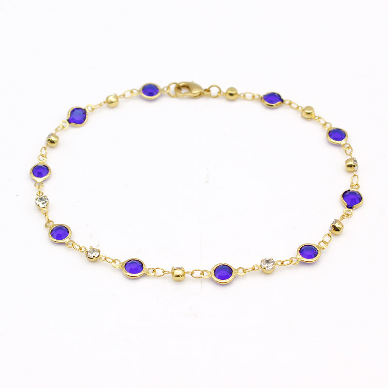 18K Gold Filled High Polish Finsh Blue Crystal Ankle Bracelet JJA02 Image 1