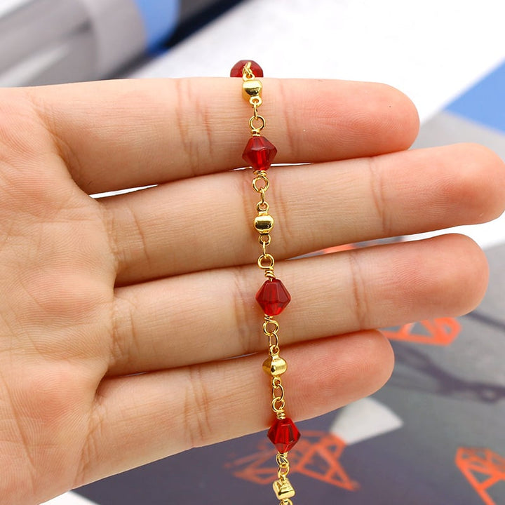 18K GOLD Filled High Polish Finsh Red CRYSTAL ANKLE BRACELET JJA03 Image 2