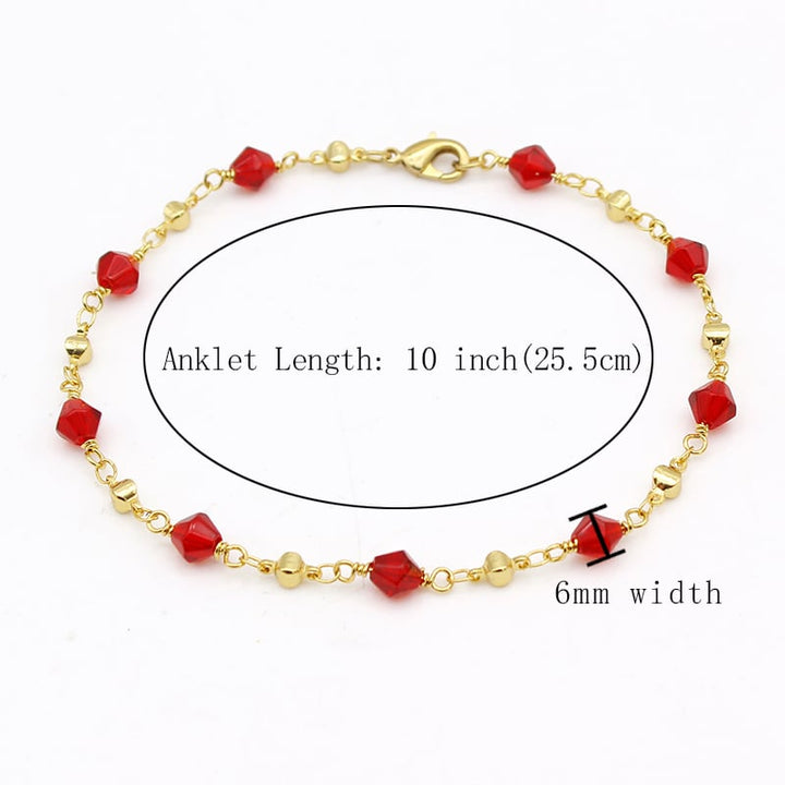 18K GOLD Filled High Polish Finsh Red CRYSTAL ANKLE BRACELET JJA03 Image 4