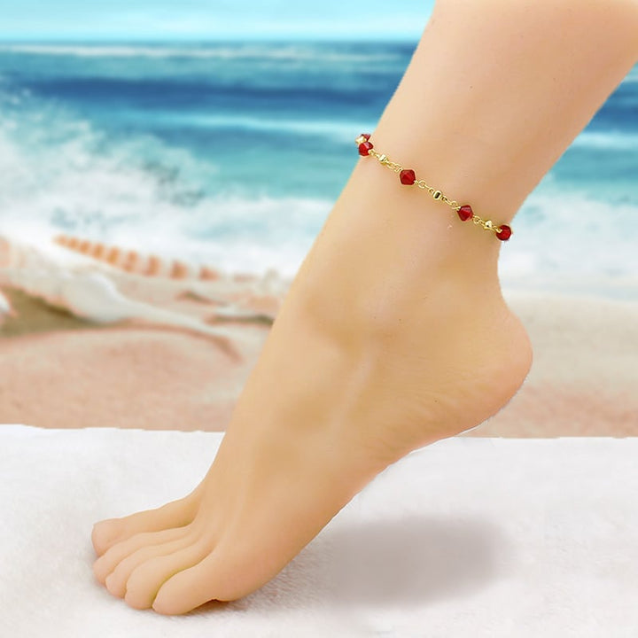 18K GOLD Filled High Polish Finsh Red CRYSTAL ANKLE BRACELET JJA03 Image 4