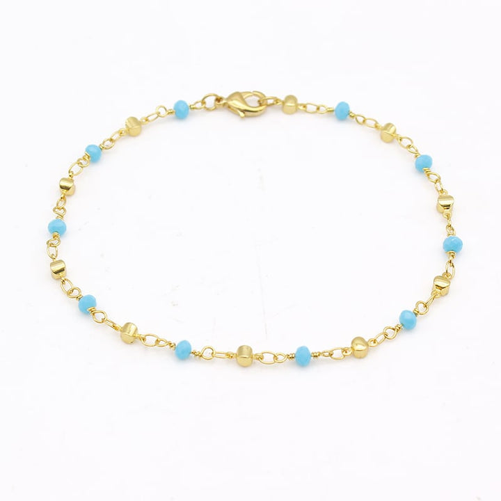 18K Gold Filled High Polish Finsh High Finish Polish Turquoise Ball Ankle Bracelet Image 1