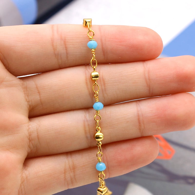 18K Gold Filled High Polish Finsh High Finish Polish Turquoise Ball Ankle Bracelet Image 2