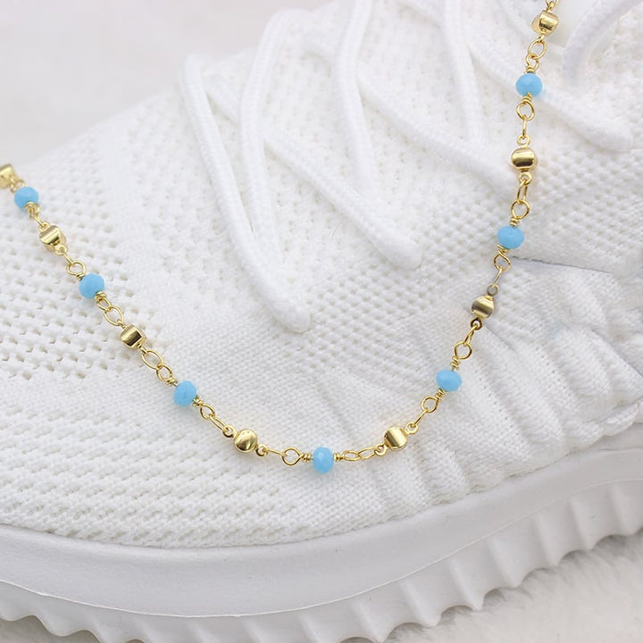 18K Gold Filled High Polish Finsh High Finish Polish Turquoise Ball Ankle Bracelet Image 3